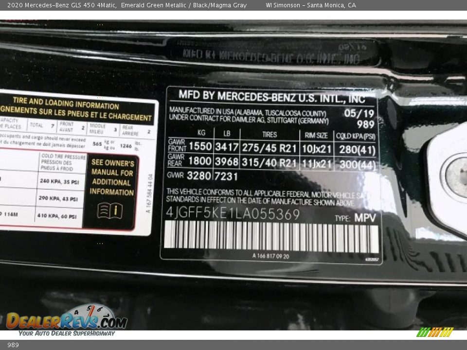 Mercedes-Benz Color Code 989 Emerald Green Metallic