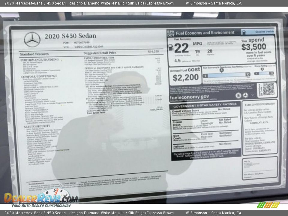 2020 Mercedes-Benz S 450 Sedan designo Diamond White Metallic / Silk Beige/Espresso Brown Photo #10