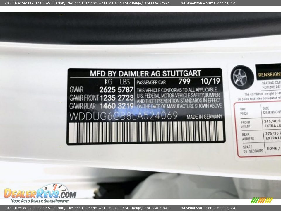 2020 Mercedes-Benz S 450 Sedan designo Diamond White Metallic / Silk Beige/Espresso Brown Photo #11