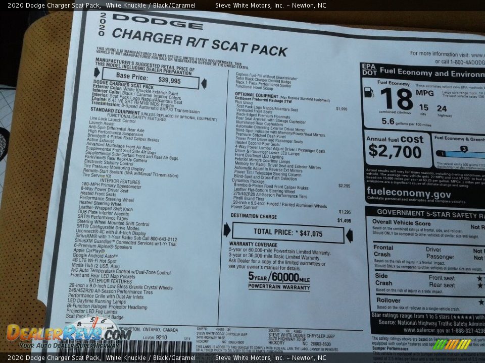2020 Dodge Charger Scat Pack Window Sticker Photo #29
