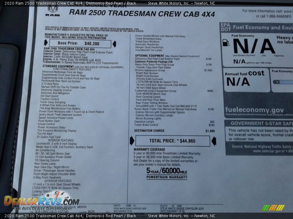 2020 Ram 2500 Tradesman Crew Cab 4x4 Window Sticker Photo #26