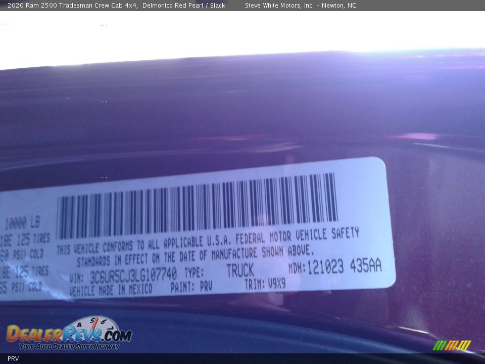 Ram Color Code PRV Delmonico Red Pearl