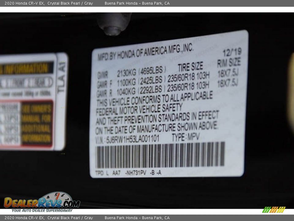 2020 Honda CR-V EX Crystal Black Pearl / Gray Photo #29