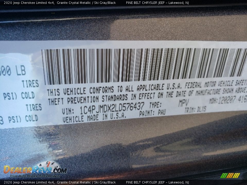 2020 Jeep Cherokee Limited 4x4 Granite Crystal Metallic / Ski Gray/Black Photo #9