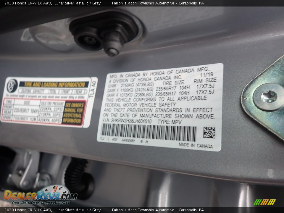 2020 Honda CR-V LX AWD Lunar Silver Metallic / Gray Photo #11