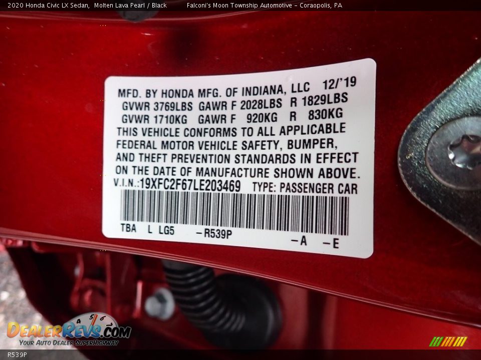 Honda Color Code R539P Molten Lava Pearl