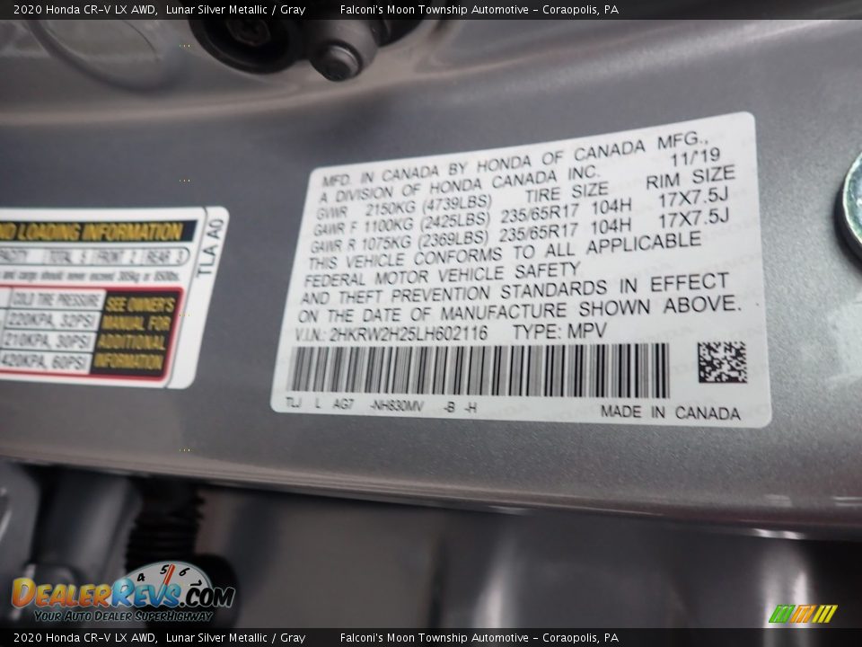 2020 Honda CR-V LX AWD Lunar Silver Metallic / Gray Photo #13