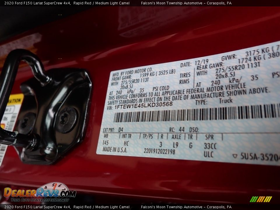 2020 Ford F150 Lariat SuperCrew 4x4 Rapid Red / Medium Light Camel Photo #12
