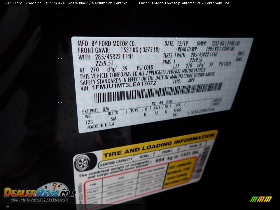 Ford Color Code UM Agate Black