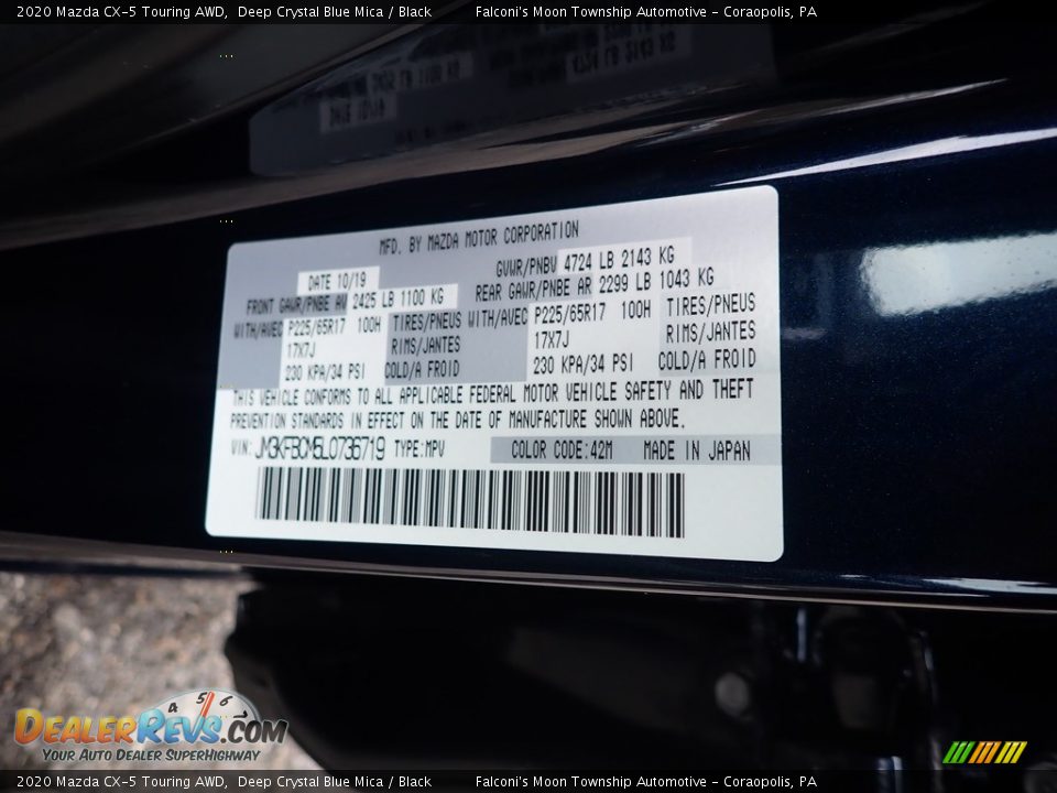 2020 Mazda CX-5 Touring AWD Deep Crystal Blue Mica / Black Photo #12