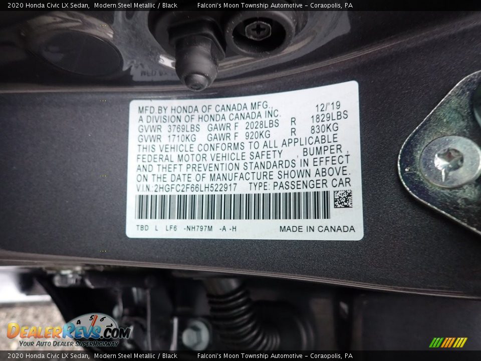 2020 Honda Civic LX Sedan Modern Steel Metallic / Black Photo #13