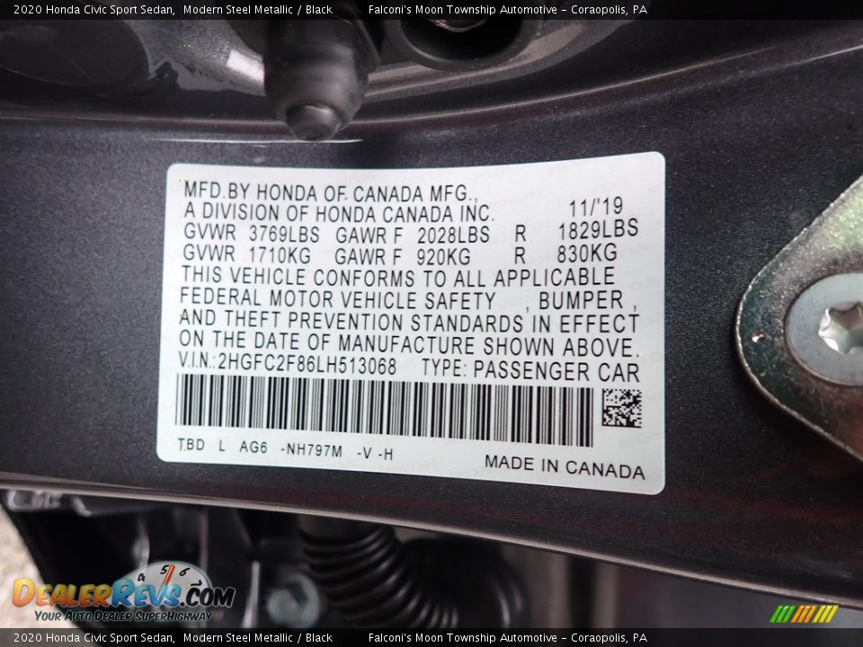 2020 Honda Civic Sport Sedan Modern Steel Metallic / Black Photo #12