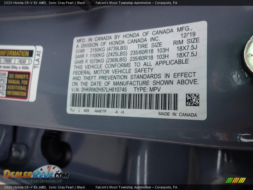 2020 Honda CR-V EX AWD Sonic Gray Pearl / Black Photo #12
