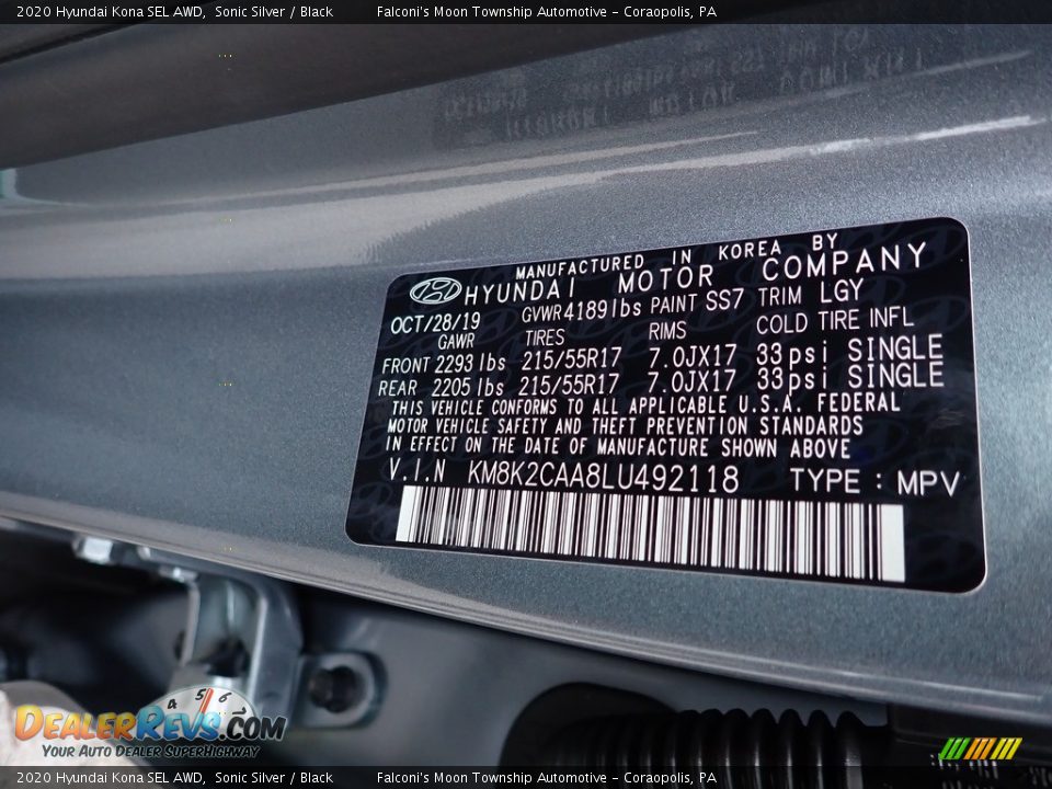 2020 Hyundai Kona SEL AWD Sonic Silver / Black Photo #12