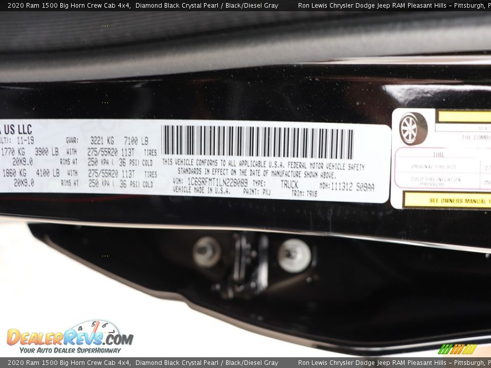 2020 Ram 1500 Big Horn Crew Cab 4x4 Diamond Black Crystal Pearl / Black/Diesel Gray Photo #15