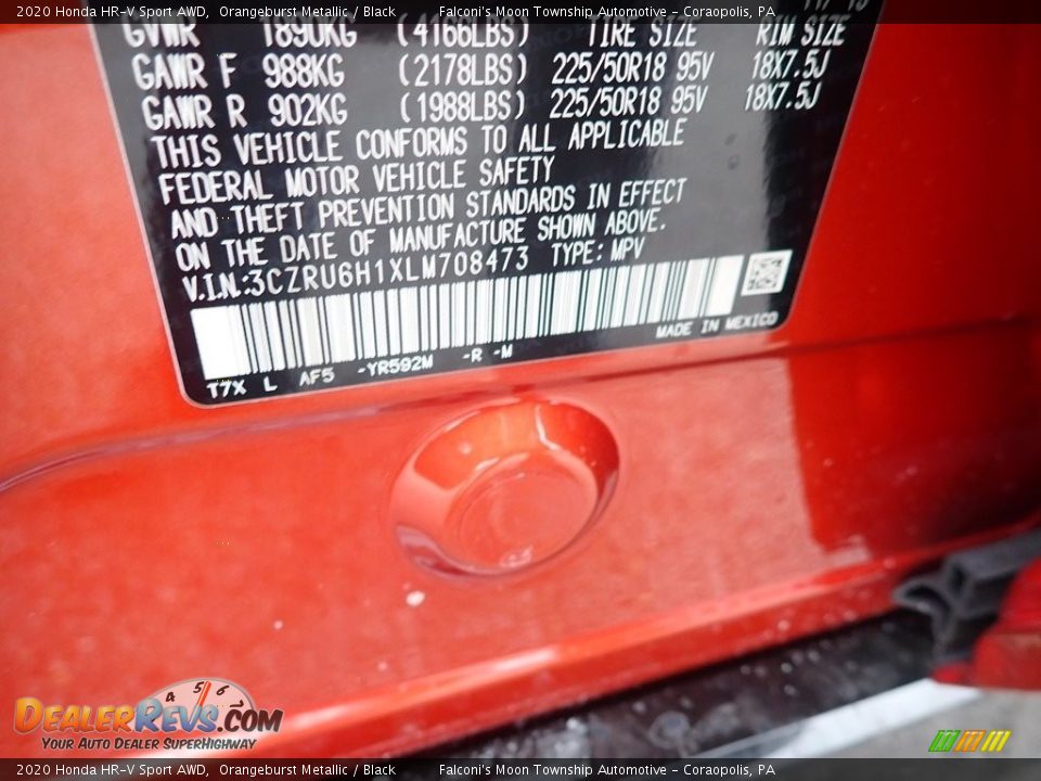 2020 Honda HR-V Sport AWD Orangeburst Metallic / Black Photo #13