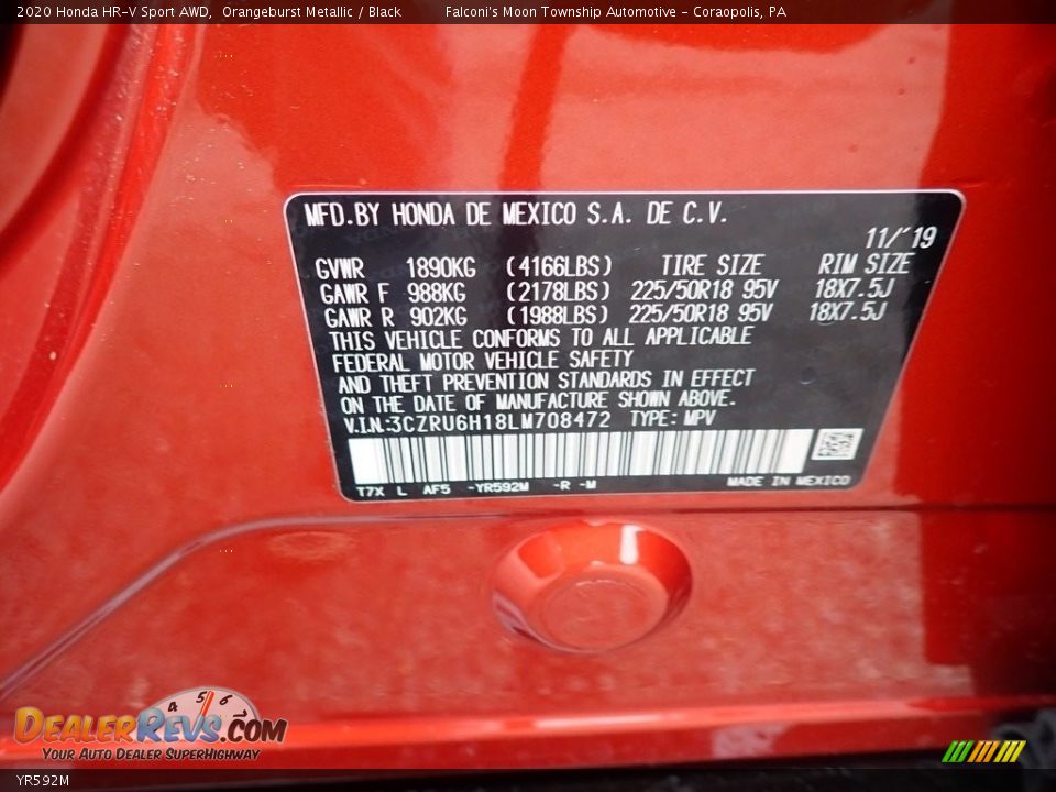 Honda Color Code YR592M Orangeburst Metallic