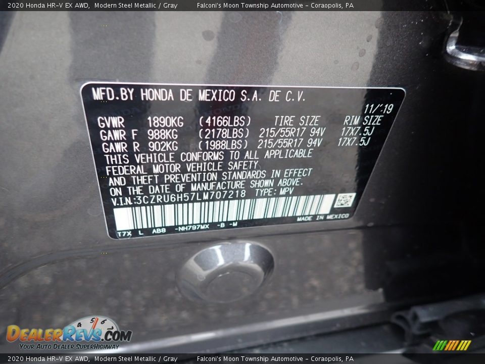 2020 Honda HR-V EX AWD Modern Steel Metallic / Gray Photo #12