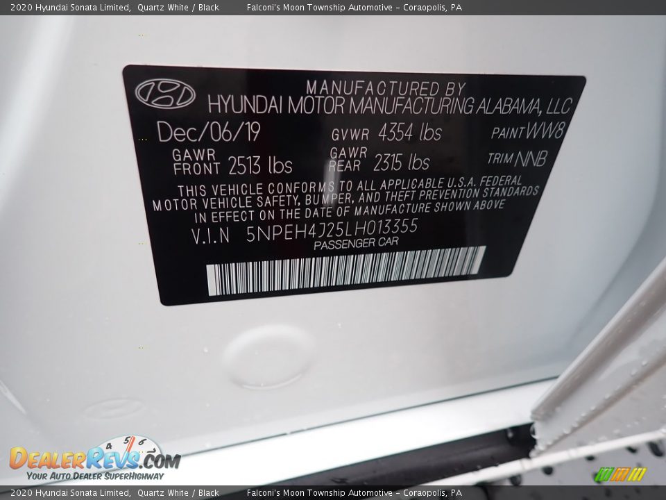 2020 Hyundai Sonata Limited Quartz White / Black Photo #11