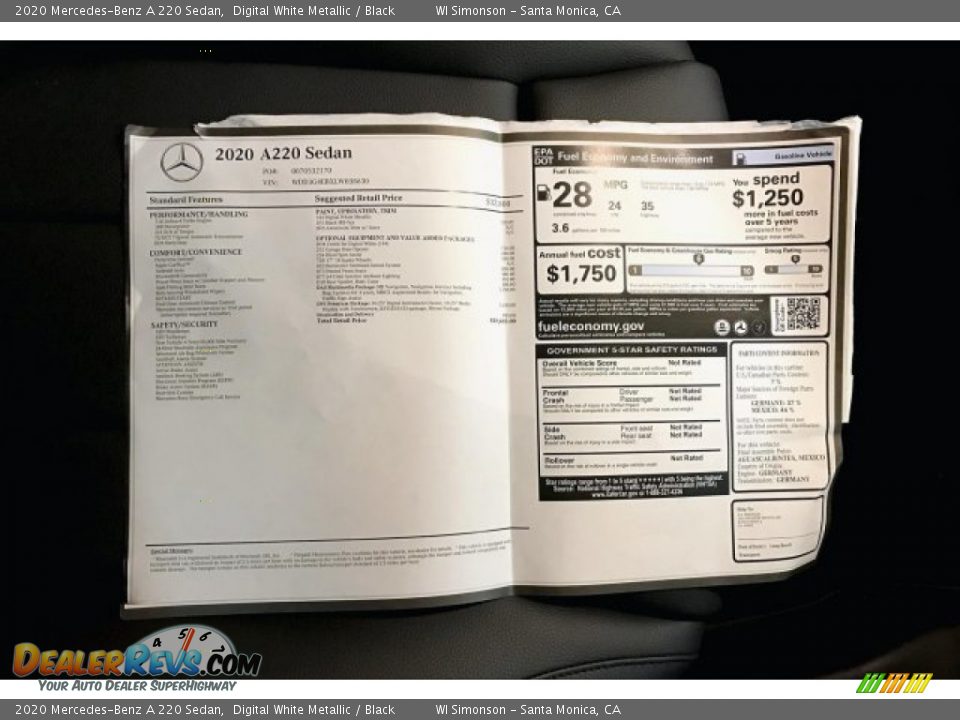 2020 Mercedes-Benz A 220 Sedan Digital White Metallic / Black Photo #10