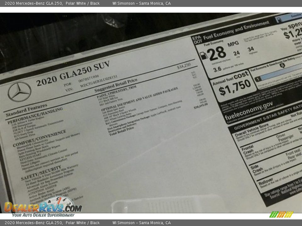 2020 Mercedes-Benz GLA 250 Polar White / Black Photo #10
