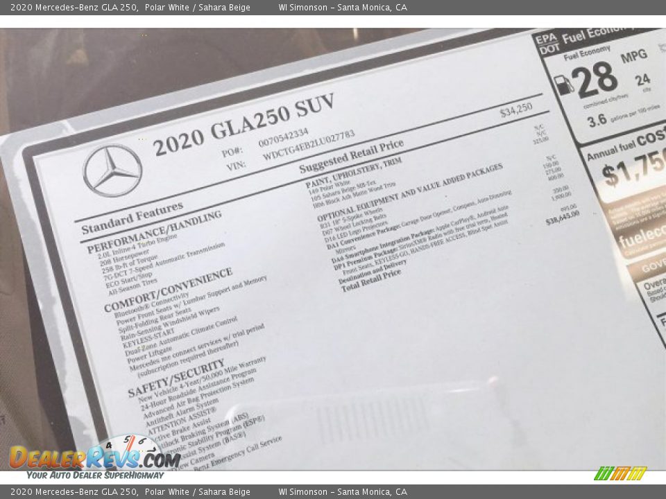 2020 Mercedes-Benz GLA 250 Polar White / Sahara Beige Photo #10