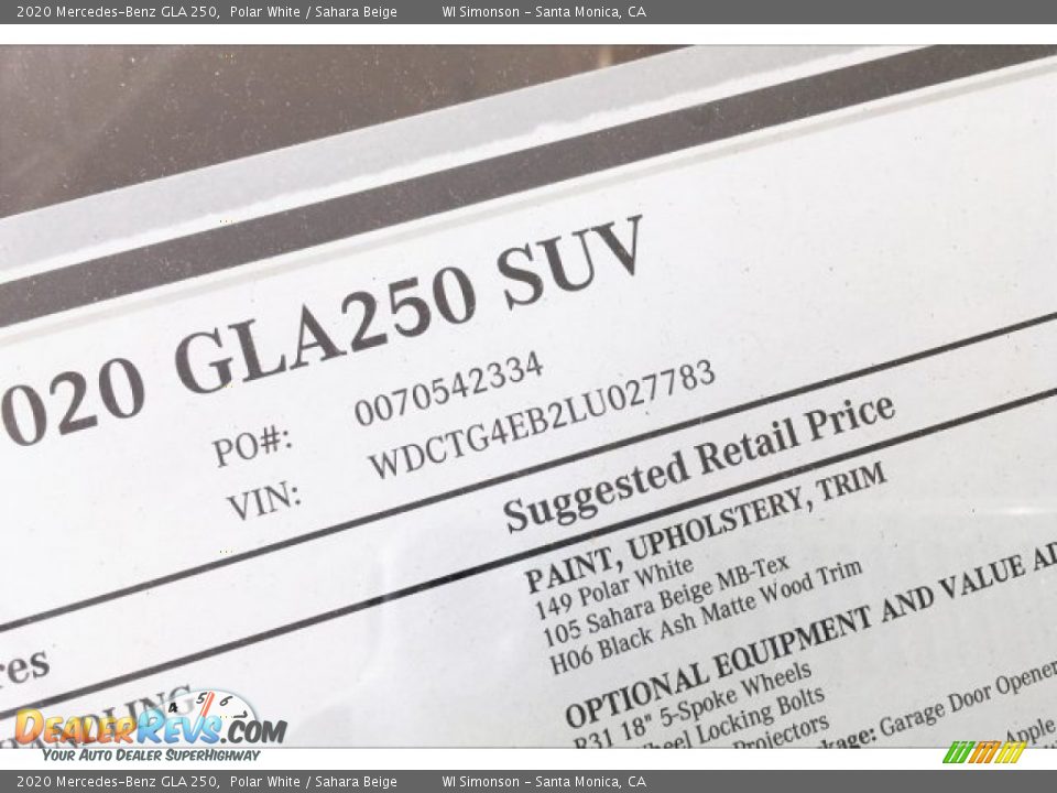 2020 Mercedes-Benz GLA 250 Polar White / Sahara Beige Photo #11