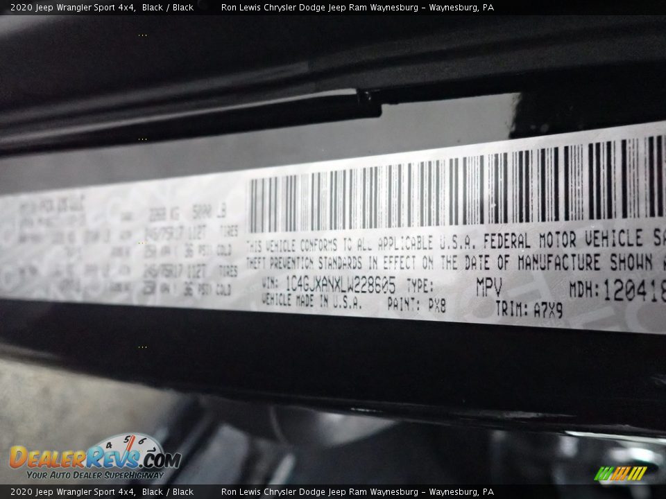 2020 Jeep Wrangler Sport 4x4 Black / Black Photo #10