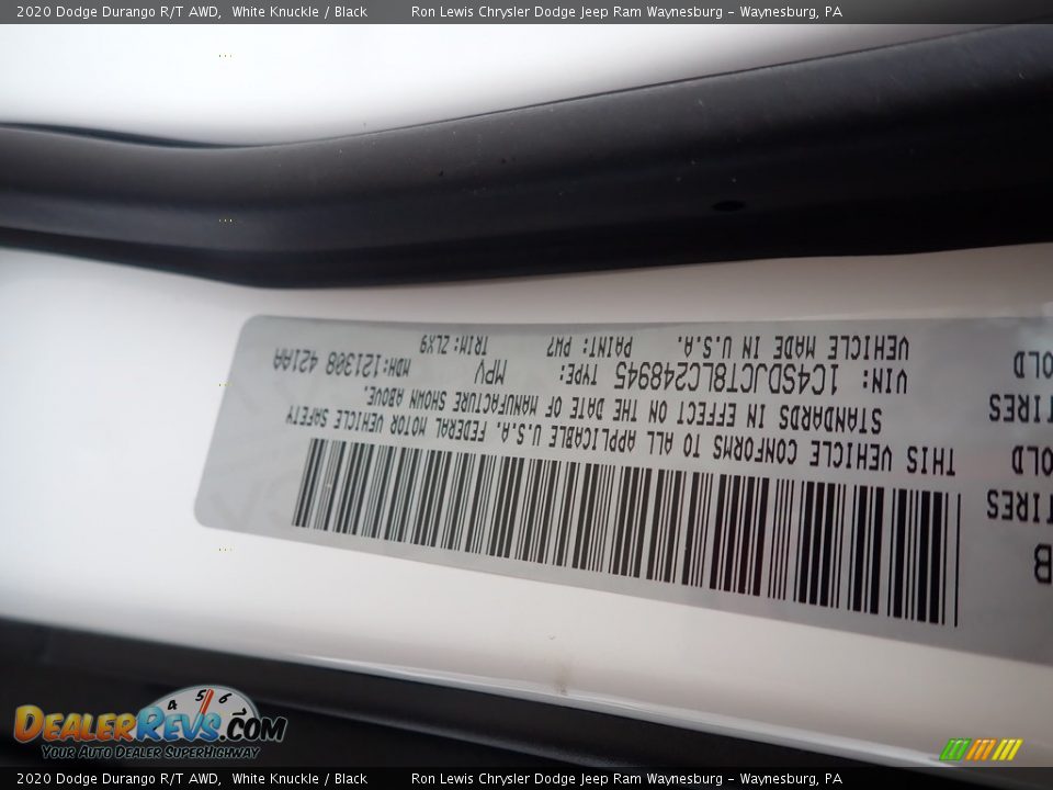 2020 Dodge Durango R/T AWD White Knuckle / Black Photo #13