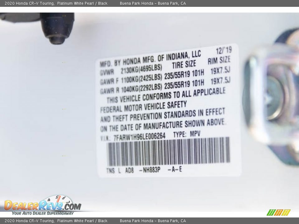 2020 Honda CR-V Touring Platinum White Pearl / Black Photo #31