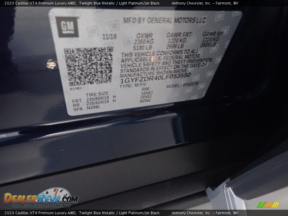2020 Cadillac XT4 Premium Luxury AWD Twilight Blue Metallic / Light Platinum/Jet Black Photo #13