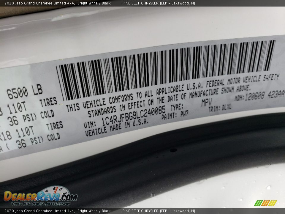 2020 Jeep Grand Cherokee Limited 4x4 Bright White / Black Photo #9