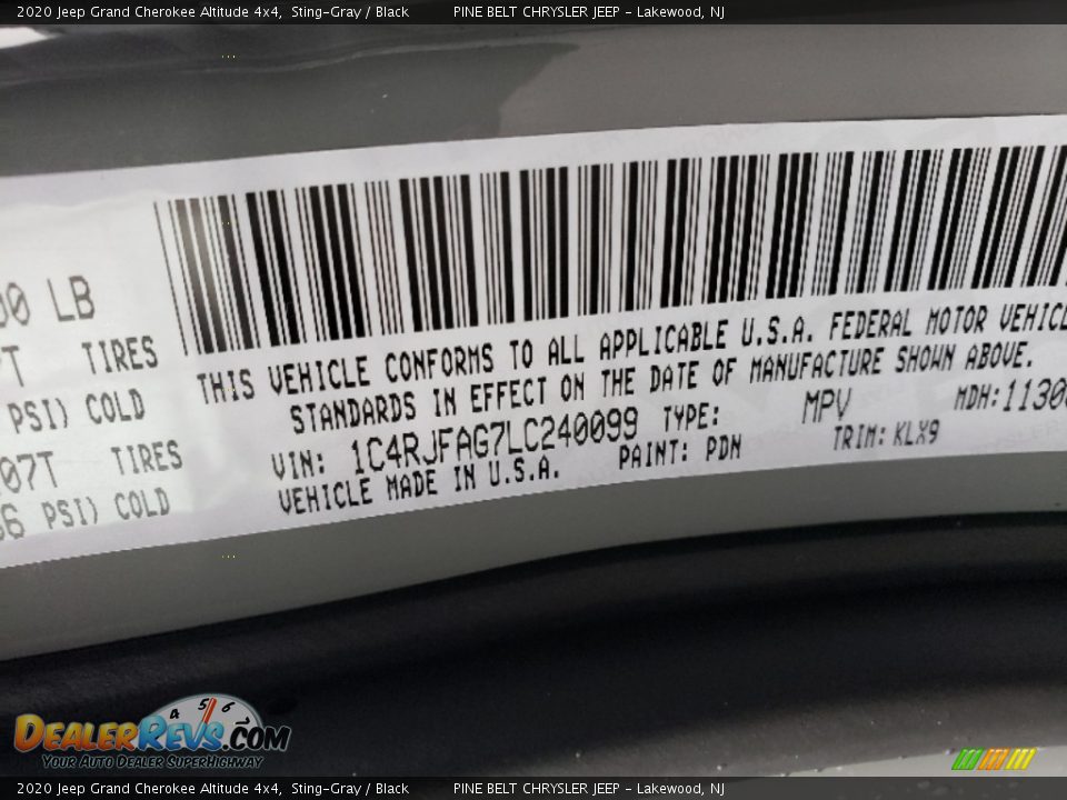 2020 Jeep Grand Cherokee Altitude 4x4 Sting-Gray / Black Photo #9