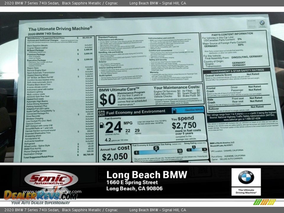 2020 BMW 7 Series 740i Sedan Black Sapphire Metallic / Cognac Photo #10