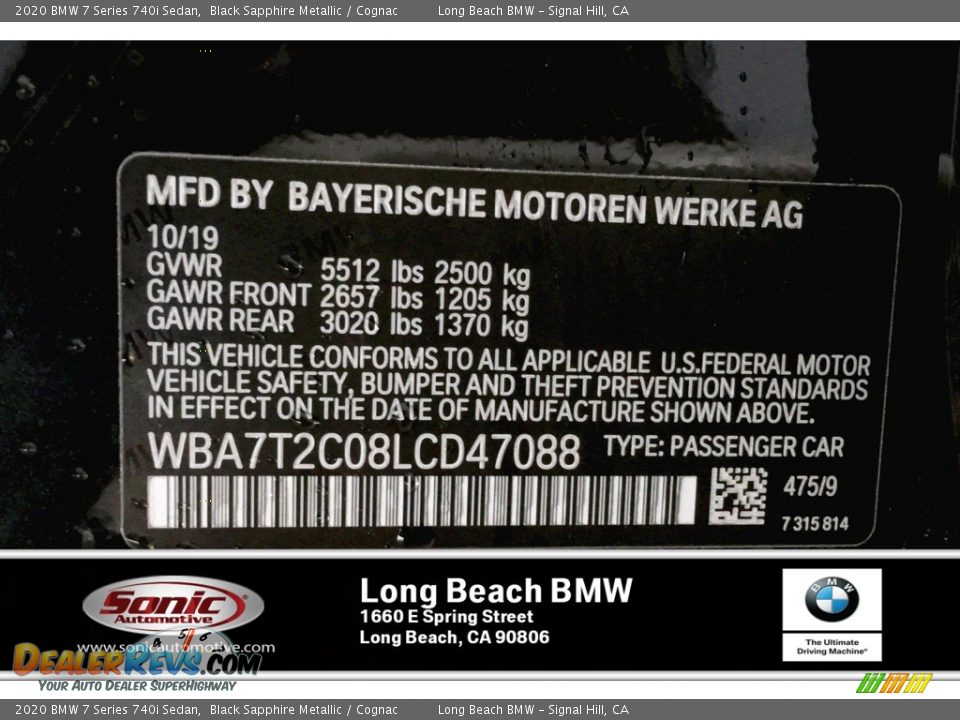 2020 BMW 7 Series 740i Sedan Black Sapphire Metallic / Cognac Photo #11