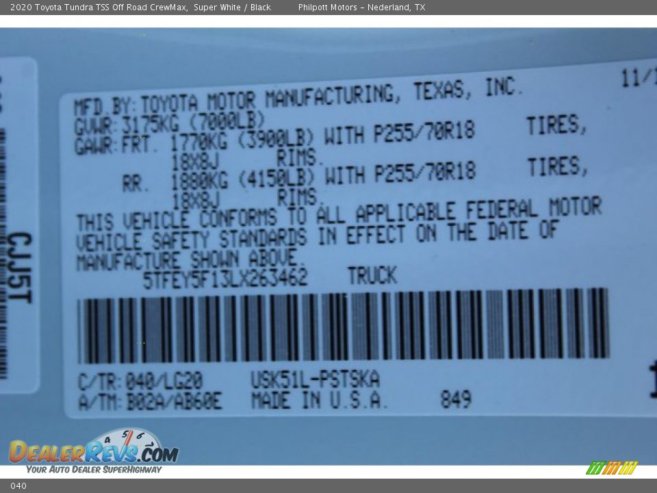 Toyota Color Code 040 Super White