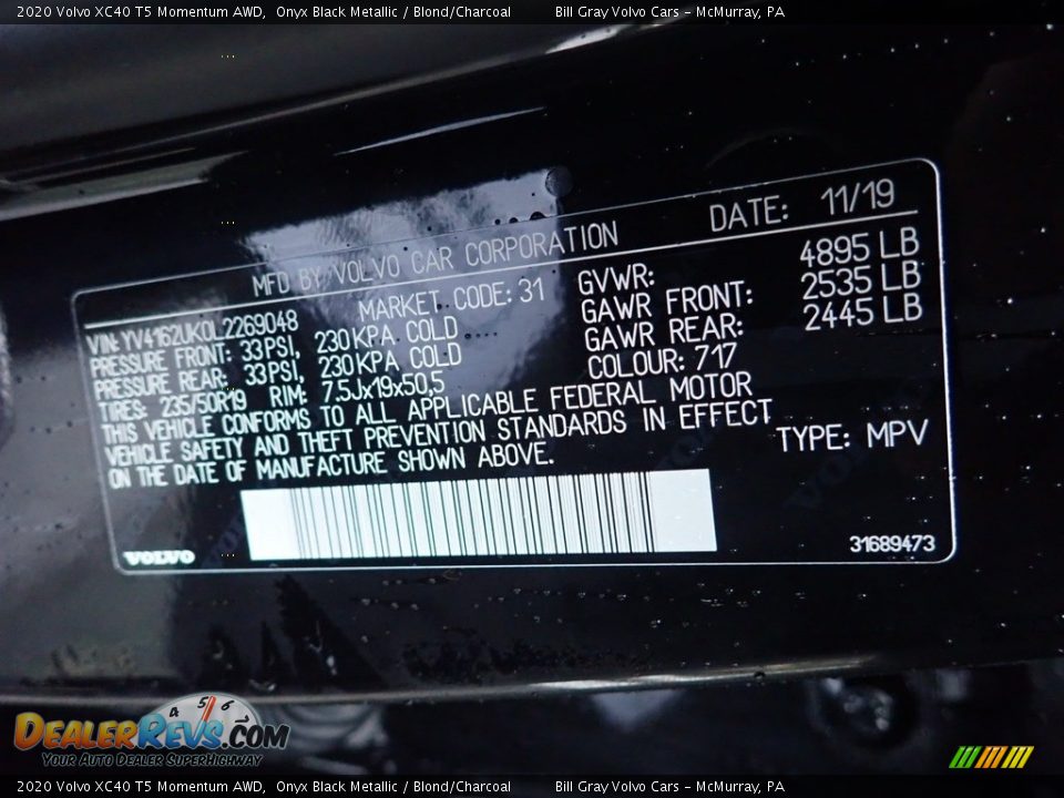 2020 Volvo XC40 T5 Momentum AWD Onyx Black Metallic / Blond/Charcoal Photo #14