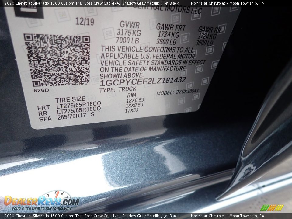 2020 Chevrolet Silverado 1500 Custom Trail Boss Crew Cab 4x4 Shadow Gray Metallic / Jet Black Photo #16