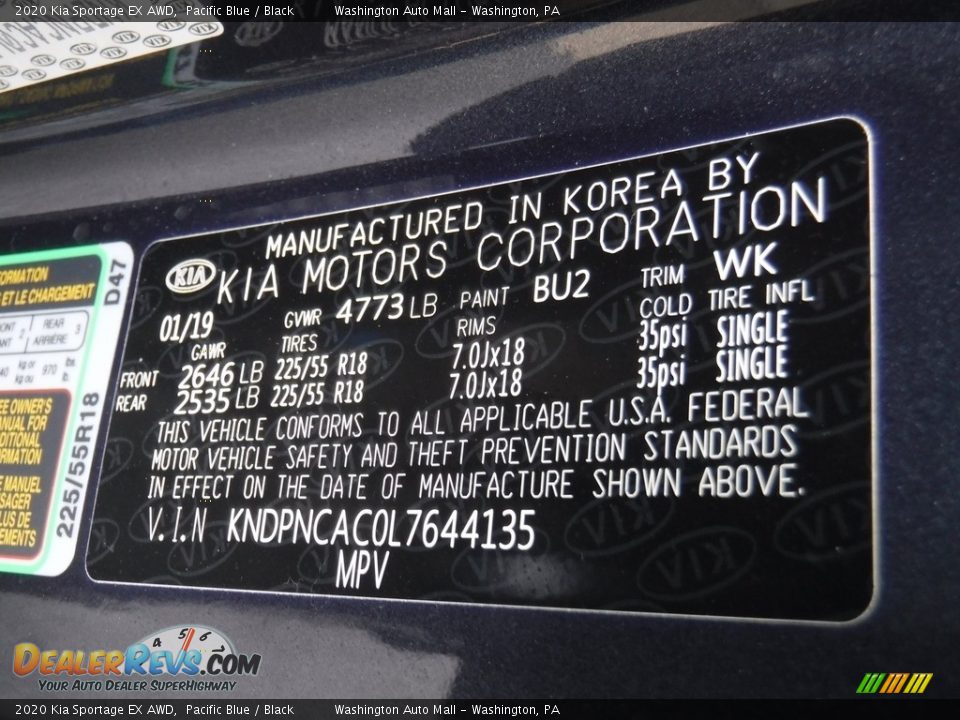 2020 Kia Sportage EX AWD Pacific Blue / Black Photo #29