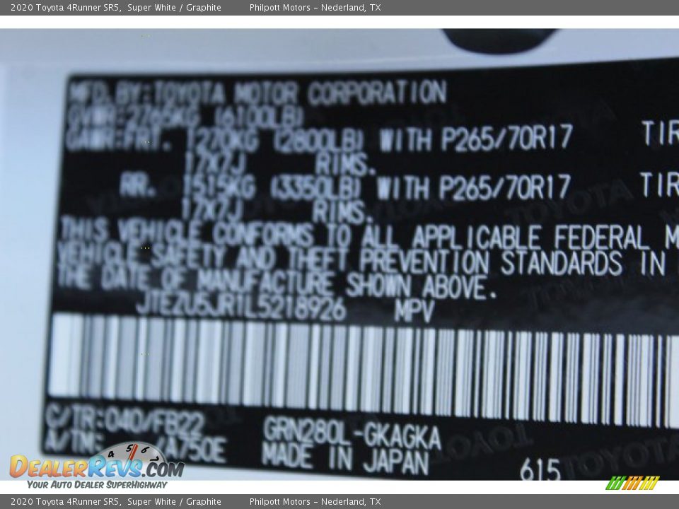 2020 Toyota 4Runner SR5 Super White / Graphite Photo #22