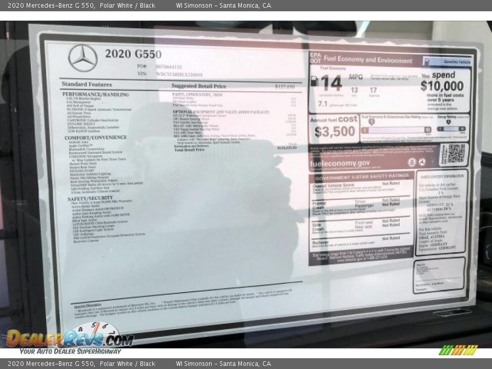 2020 Mercedes-Benz G 550 Window Sticker Photo #11