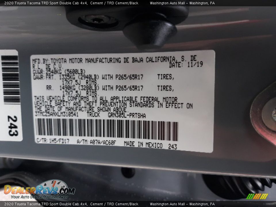 2020 Toyota Tacoma TRD Sport Double Cab 4x4 Cement / TRD Cement/Black Photo #32