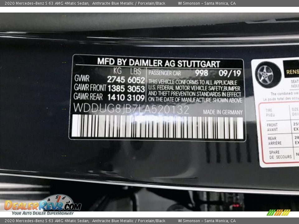 2020 Mercedes-Benz S 63 AMG 4Matic Sedan Anthracite Blue Metallic / Porcelain/Black Photo #24