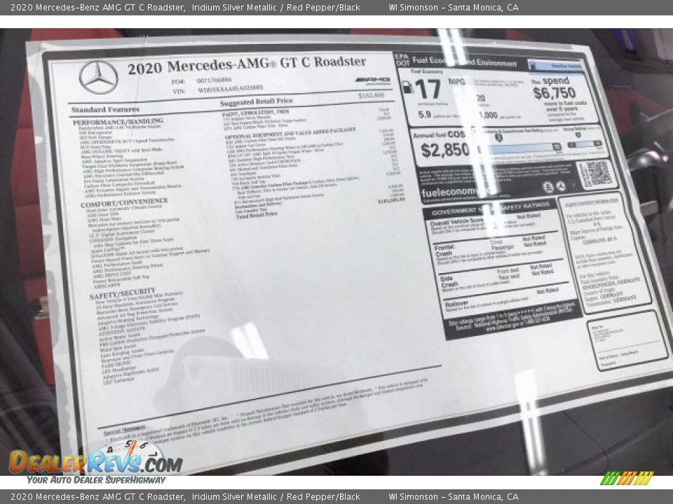 2020 Mercedes-Benz AMG GT C Roadster Window Sticker Photo #11