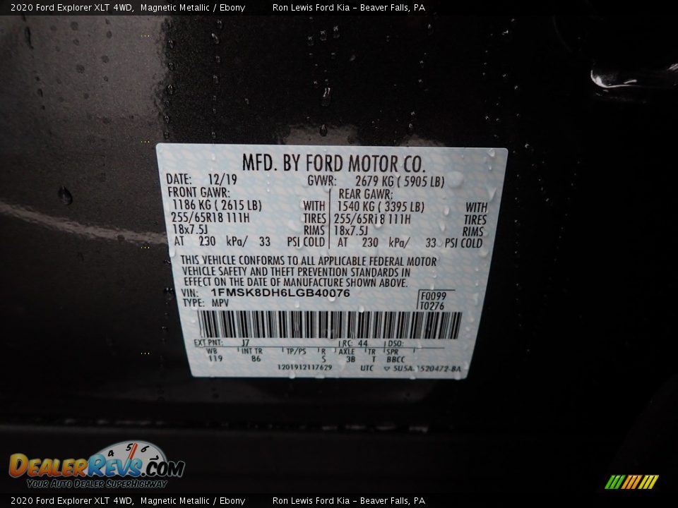 2020 Ford Explorer XLT 4WD Magnetic Metallic / Ebony Photo #12