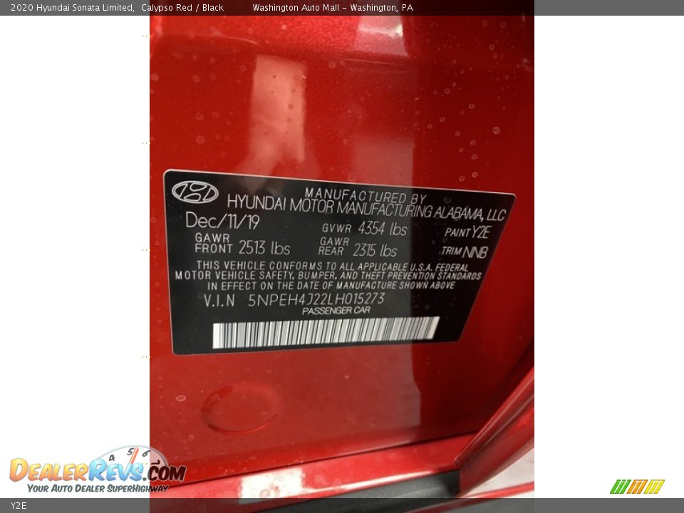 Hyundai Color Code Y2E Calypso Red