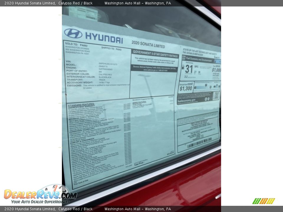 2020 Hyundai Sonata Limited Calypso Red / Black Photo #16