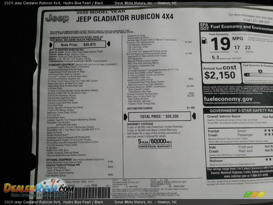 2020 Jeep Gladiator Rubicon 4x4 Hydro Blue Pearl / Black Photo #32