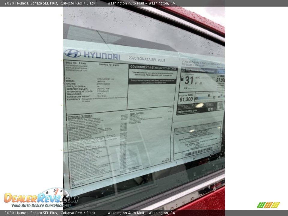 2020 Hyundai Sonata SEL Plus Calypso Red / Black Photo #16