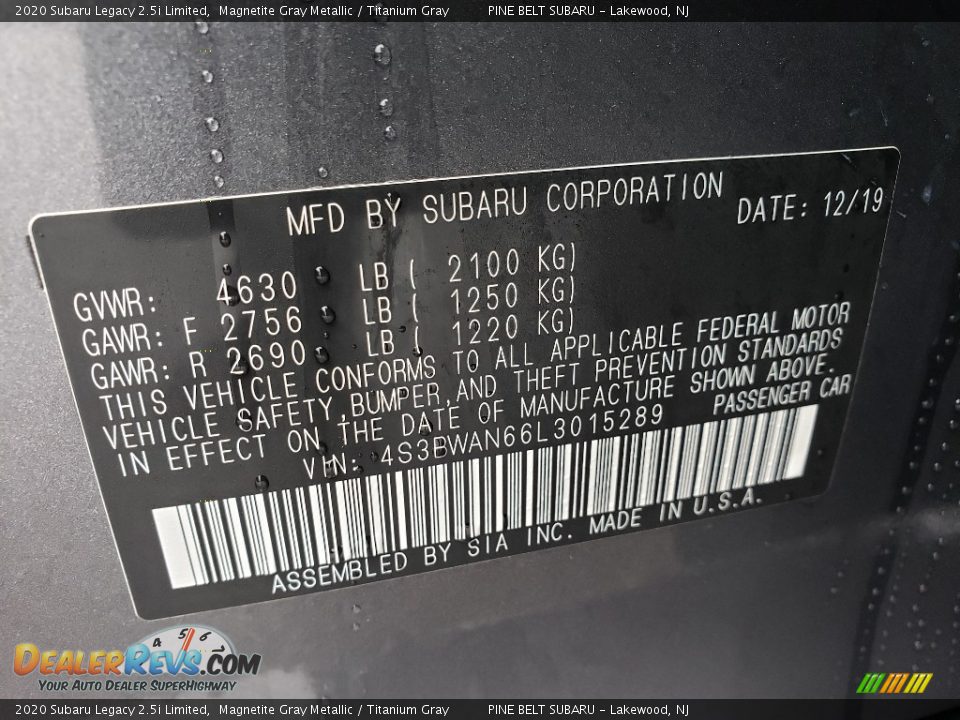 2020 Subaru Legacy 2.5i Limited Magnetite Gray Metallic / Titanium Gray Photo #7